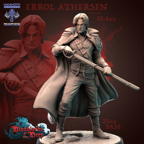 Human Male Noble Fighter Rogue Vampire Slayer | 28mm, 32mm, 75mm Scale Resin Miniature |Dungeons and Dragons |Errol Athersen Mammoth Factory