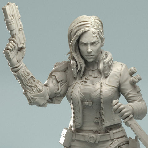 Female Cyberpunk Mercenary | 28mm, 32mm Scales also 50mm and 100mm | Sci-Fi miniatures | Fan Art | 3DArtguy