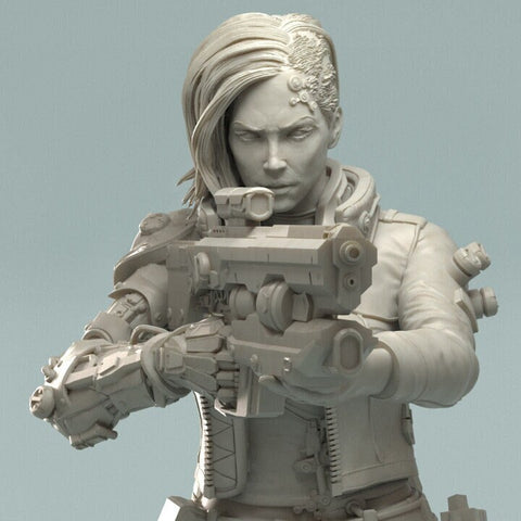 Female Cyberpunk Mercenary with Assault Rifle | 28mm, 32mm Scales also 50mm and 100mm | Sci-Fi miniatures | Fan Art | 3DArtguy