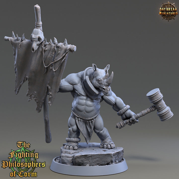 Rhinokin, Rhino-folk Warrior  Scales: 28mm, 32mm,54mm,75mm | D&amp;D 5e Megaboss | Dungeons and Dragons | Pathfinder | Daybreak Miniatures