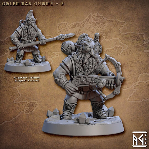 Fighter Gnome Crossbow Expert, Gnome with Spear   | 28mm, 32mm, 75mm Scale Resin Miniature | Dungeons and Dragons | Artisan Guild