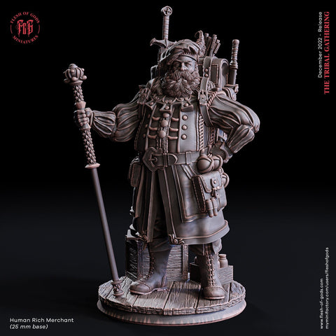 Rich Merchant, Adventurer NPC  | 28mm, 32mm,75mm Scales | 100mmTall | Figure Mini- Minis -D&D 5e Pathfinder Figurine | Flesh of Gods