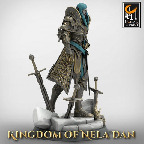 High Elf Lord Paladin, Moon Elf,  Eladrin  Unpainted Miniature | 28mm, 32mm,75mm Scales | Dungeons and Dragons | Pathfinder |