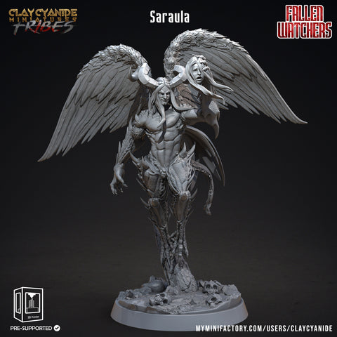 Saraula Fallen Angel Demon | 28mm, 32 mm, 75mm Scale |  Resin Miniature | Dungeons and Dragons | Pathfinder | D&D 5e | Clay Cyanide
