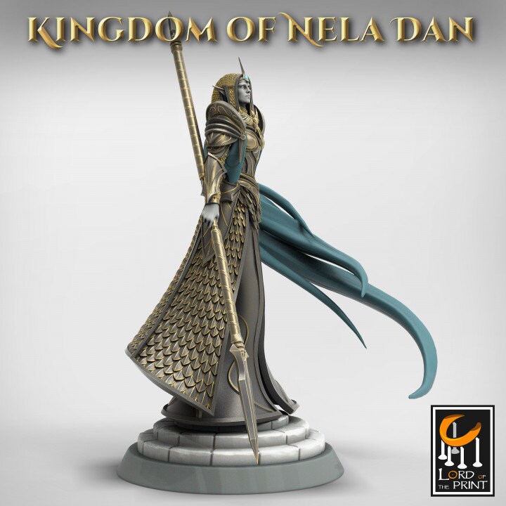 High Elf Female Lord Paladin, Moon Elf,  Eladrin  Unpainted Miniature | 28mm, 32mm,54mm,75mm Scales | Dungeons and Dragons | Pathfinder |