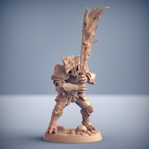 Dragonborn Paladin Fighter 2-handed Flaming Sword  | 28mm, 32mm, 54mm, 75mm Scale Resin Miniature | Dungeons and Dragons | Pathfinder |