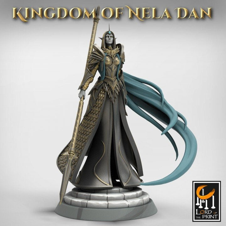 High Elf Female Lord Paladin, Moon Elf,  Eladrin  Unpainted Miniature | 28mm, 32mm,54mm,75mm Scales | Dungeons and Dragons | Pathfinder |