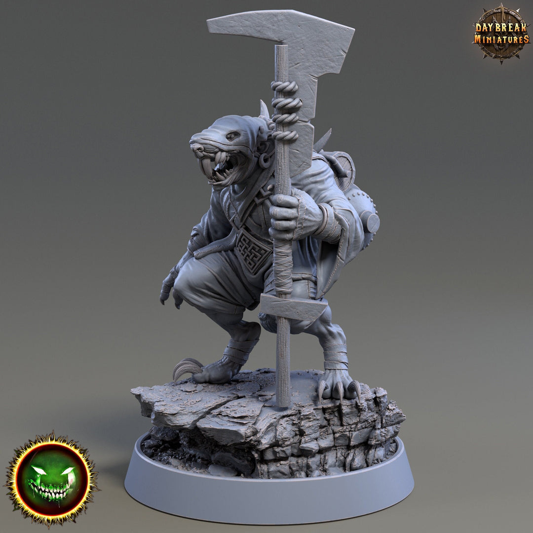 Wererat 2handed weapon , Ratfolk, Ratman |Resin| Dungeons and Dragons 5e | 28mm,32mm,54m,75mm Scales | Pathfinder D&D | Daybreak Miniatures