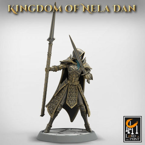 High Elf Ranger Fighter Spear and Sword , Moon Elf,  Eladrin Unpainted  | 28mm, 32mm,54mm,75mm Scales | Dungeons and Dragons | Pathfinder |