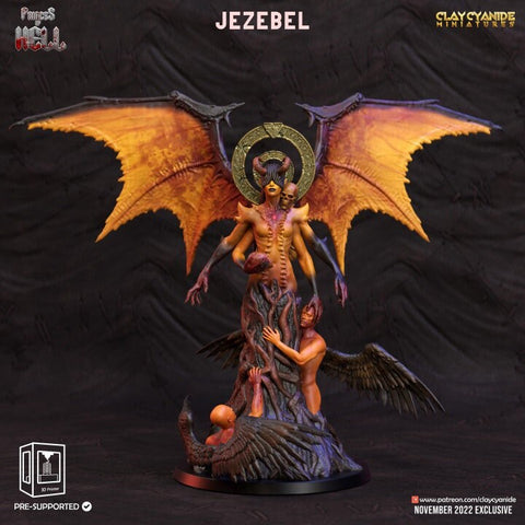 Demon Queen Jezebel | 28mm,32 mm Scales| 75mm, 100mm Bases |  Resin Miniature | Dungeons and Dragons | Pathfinder | D&D 5e | Clay Cyanide
