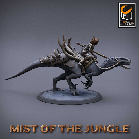 Amazon Fighter Ranger with Spear on Running Raptor |  Dungeons and Dragons 5e  | 28mm,32mm,75mm Scale | Pathfinder | Lord of The Print