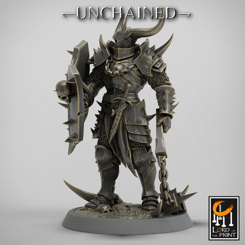 Fighter Flail, Light Soldier, Oathbreaker Paladin,  Unpainted Miniature | 28mm, 32mm,54mm,75mm Scales | Dungeons and Dragons | Pathfinder |