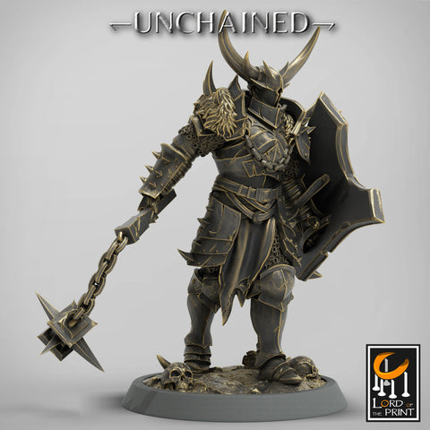 Fighter Flail, Light Soldier, Oathbreaker Paladin,  Unpainted Miniature | 28mm, 32mm,54mm,75mm Scales | Dungeons and Dragons | Pathfinder |