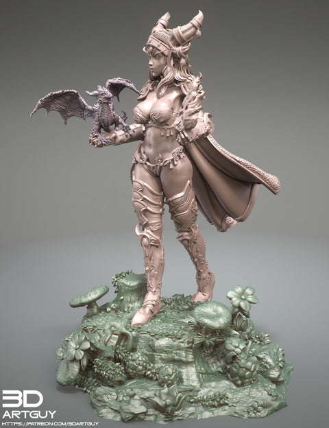 Tiefling Pinup Female Dragon Familiar Sorcerer Warlock PC or NPC | 28mm, 32mm, 50mm,75mm,100mm | Dungeons and Dragons | Pathfinder |3DArtGuy