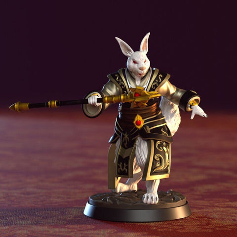 Harengon, Rabbitfolk Rabbitman  Wizard Cleric PC NPC | 28mm, 32mm,54mm,75mm Scale Resin Miniature | Dungeons and Dragons | Clay Cyanide