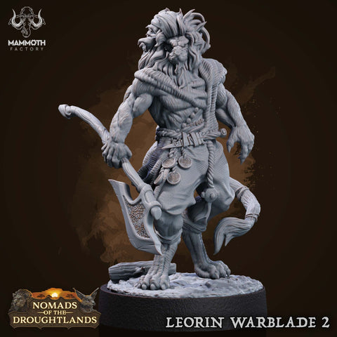 Leonin LionFolk Fighter Barbarian Unpainted | 28mm,32mm,54mm,75mm Scale | Resin | Dungeons and Dragons D&D 5e  | Pathfinder |Flesh of Gods