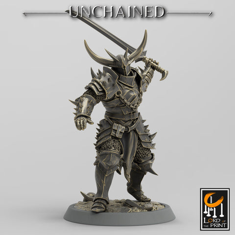 Fighter Sword, Light Soldier, Oathbreaker Paladin,  Unpainted Miniature| 28mm, 32mm,54mm,75mm,100mm Scales |Dungeons and Dragons Pathfinder