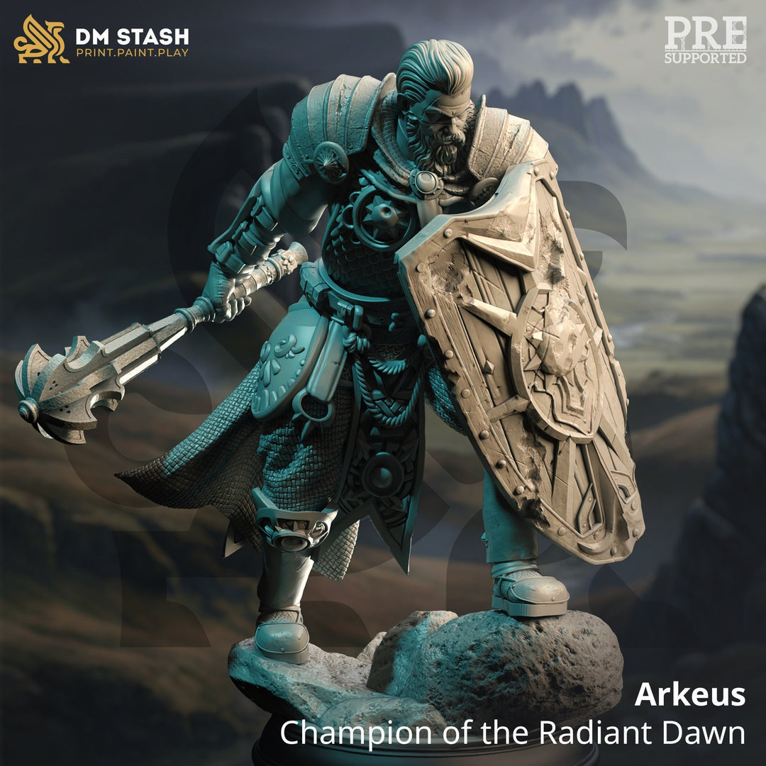 Human Cleric Paladin Mace and Shield. Unpainted Miniature | 28mm, 32mm,54mm,75mm, 100mm Scales | Dungeons and Dragons Pathfinder | DM Stash