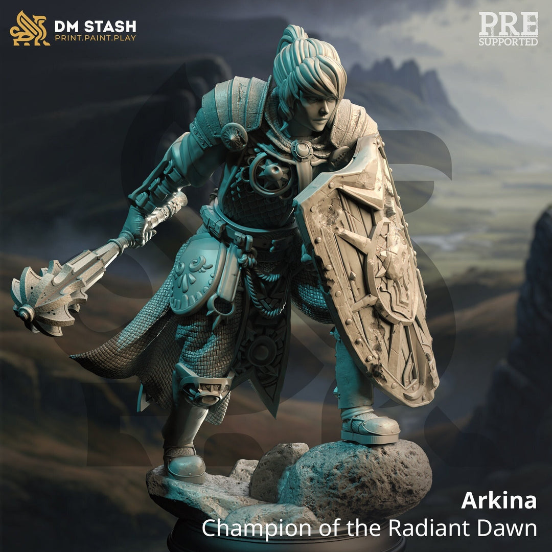 Human Female Cleric Paladin Mace & Shield.  Miniature | 28mm, 32mm,54mm,75mm, 100mm Scales | Dungeons and Dragons Pathfinder | DM Stash