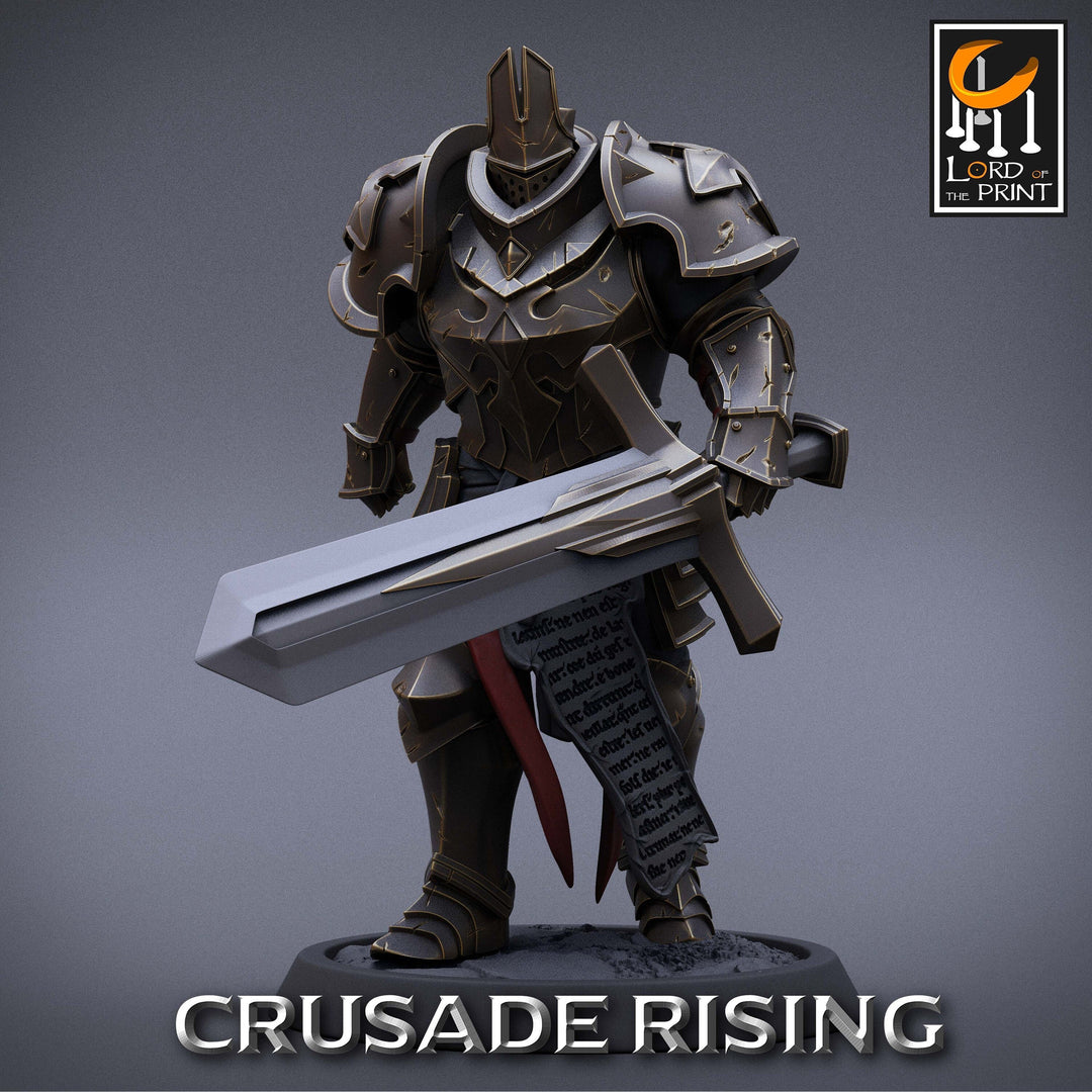 Paladin Knight Templar Unpainted Miniature | 28mm, 32mm,54mm,75mm, 100mm Scales | Dungeons and Dragons | Pathfinder | Lord of The Print
