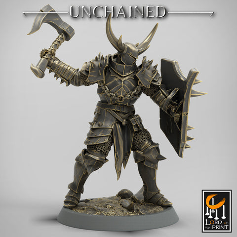 Fighter Axe and Shield, Oathbreaker Paladin, Unpainted Miniature | 28mm, 32mm,54mm 75mm,100mm Scales | Dungeons and Dragons | Pathfinder