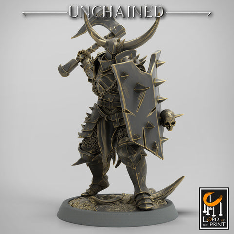Fighter Axe and Shield, Oathbreaker Paladin, Unpainted Miniature | 28mm, 32mm,54mm 75mm,100mm Scales | Dungeons and Dragons | Pathfinder