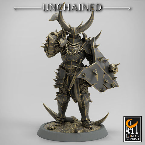 Fighter Axe and Shield, Oathbreaker Paladin, Unpainted Miniature | 28mm, 32mm,54mm 75mm,100mm Scales | Dungeons and Dragons | Pathfinder