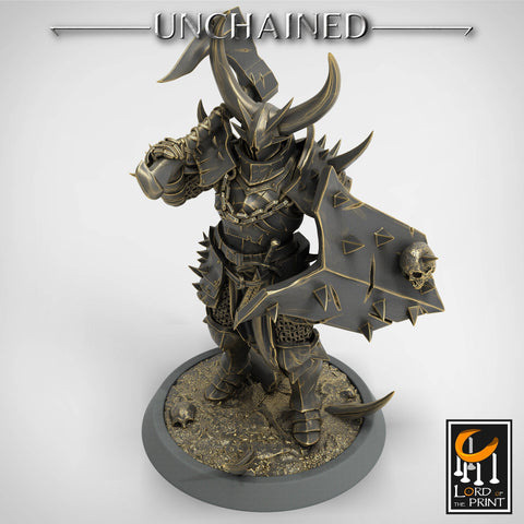 Fighter Axe and Shield, Oathbreaker Paladin, Unpainted Miniature | 28mm, 32mm,54mm 75mm,100mm Scales | Dungeons and Dragons | Pathfinder
