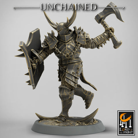 Fighter Axe and Shield, Oathbreaker Paladin, Unpainted Miniature | 28mm, 32mm,54mm 75mm,100mm Scales | Dungeons and Dragons | Pathfinder