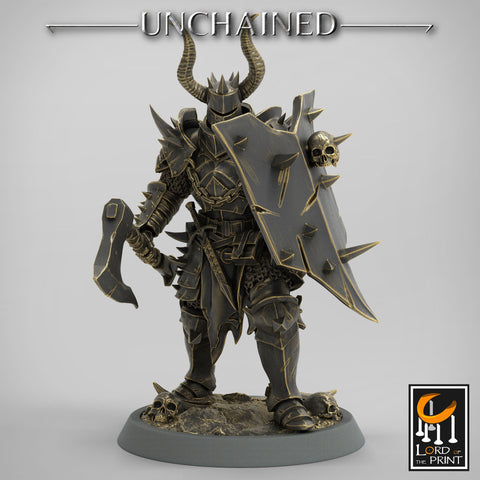 Fighter Axe and Shield, Oathbreaker Paladin, Unpainted Miniature | 28mm, 32mm,54mm 75mm,100mm Scales | Dungeons and Dragons | Pathfinder
