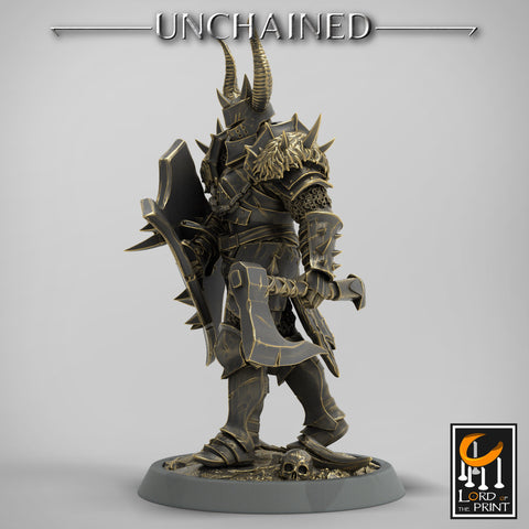 Fighter Axe and Shield, Oathbreaker Paladin, Unpainted Miniature | 28mm, 32mm,54mm 75mm,100mm Scales | Dungeons and Dragons | Pathfinder