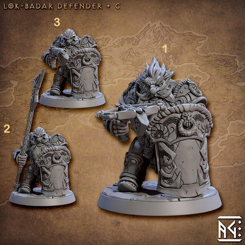 Male Fighter Dwarf Crossbow, Halberd, Pistol Tower Shield | 28mm, 32mm, 54mm, 75mm Scale Miniature | Dungeons and Dragons | Artisan Guild