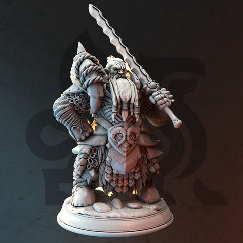 Dwarf Paladin Fighter w/ Sword Miniature | 28mm, 32mm,54mm,75mm, 100mm Scales | Roleplaying games Figure D&D 5e Pathfinder | DM Stash