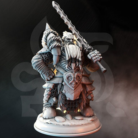 Dwarf Paladin Fighter w/ Sword Miniature | 28mm, 32mm,54mm,75mm, 100mm Scales | Roleplaying games Figure D&D 5e Pathfinder | DM Stash