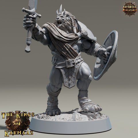 Leonin LionFolk Fighter Paladin | 28mm, 32mm, 54mm, 75mm Scales,100mm Tall | Dungeons and Dragons D&D 5e | Pathfinder| Daybreak Miniatures