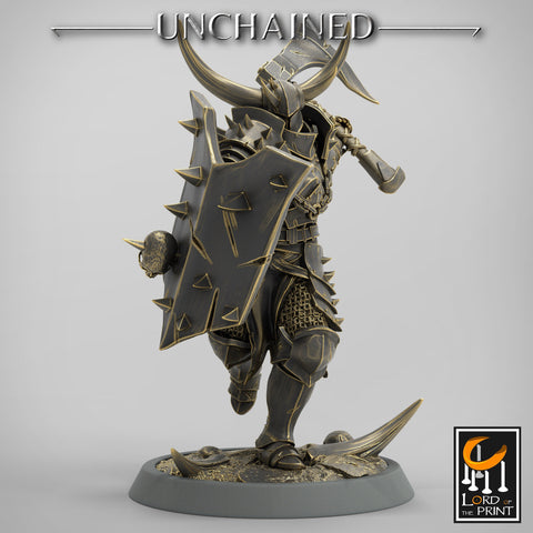 Fighter Axe and Shield, Oathbreaker Paladin, Unpainted Miniature | 28mm, 32mm,54mm 75mm,100mm Scales | Dungeons and Dragons | Pathfinder