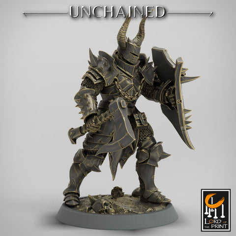 Fighter Axe and Shield, Oathbreaker Paladin, Unpainted Miniature | 28mm, 32mm,54mm 75mm,100mm Scales | Dungeons and Dragons | Pathfinder
