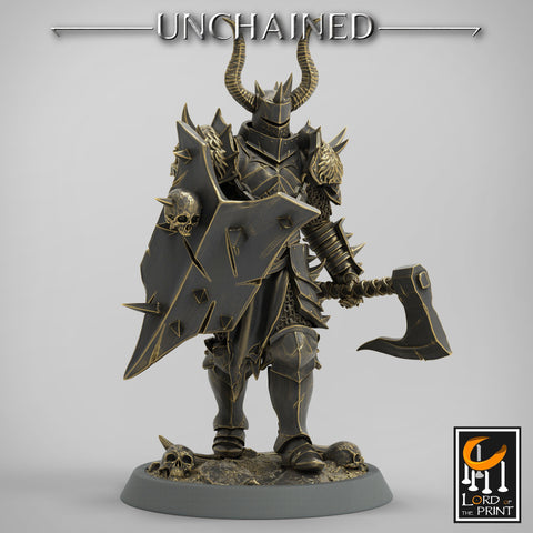Fighter Axe and Shield, Oathbreaker Paladin, Unpainted Miniature | 28mm, 32mm,54mm 75mm,100mm Scales | Dungeons and Dragons | Pathfinder