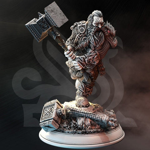 Dwarf Fighter Cleric w/ Hammer & Chainmail Miniature | 28mm, 32mm,54mm,75mm, 100mm Scales | DnD 5e Pathfinder | DM Stash
