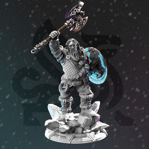 Dwarf Fighter Ranger w/ Axe & Shield Miniature | 28mm, 32mm,54mm,75mm, 100mm Scales | Roleplaying games Figure DnD 5e Pathfinder | DM Stash