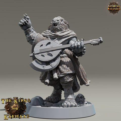 Leonin LionFolk Bard | 28mm, 32mm, 54mm, 75mm Scales,100mm Tall | Dungeons and Dragons D&D 5e | Pathfinder| Daybreak Miniatures