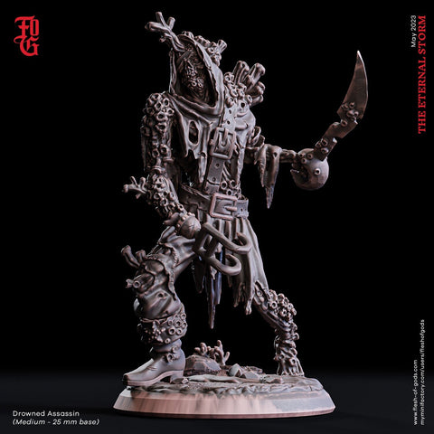Undead Drowned Assassin Miniature | 28mm, 32mm, 54mm, 75mm,100mm Scales | Dungeons and Dragons | Pathfinder | Flesh of Gods