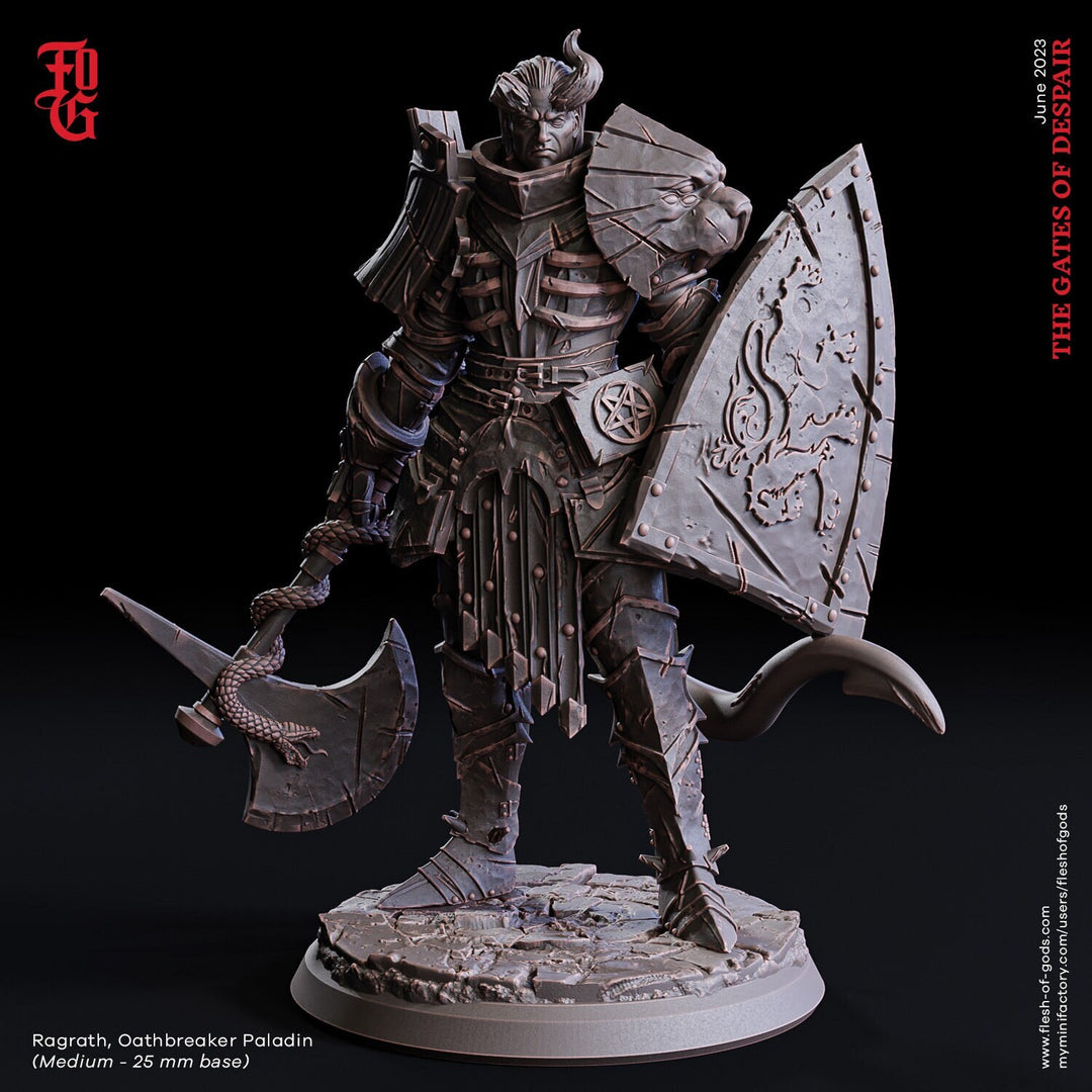 Tiefling Oathbreaker Paladin Fighter | 28mm, 32mm,54mm,75mm,100mm Scales | Player Character Mini  -D&D 5e Pathfinder Figurine |Flesh of Gods