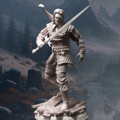 Human Ranger Fighter with Sword | Miniature | 28mm, 32mm, 75mm, 100mm Scales | Pathfinder Figure | DnD | Figurine unpainted |