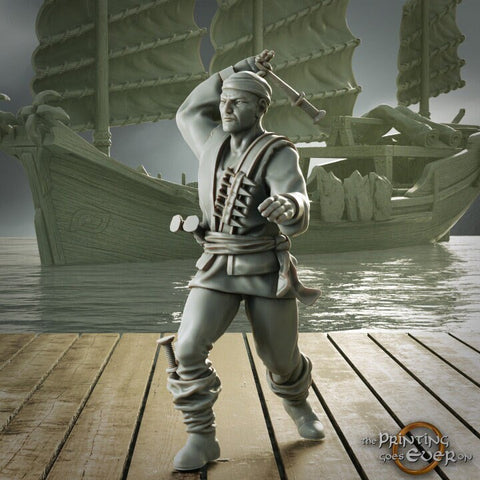 Swashbuckler Pirate Rogue Thrown Daggers | Sea encounter | 28mm, 32mm,54mm,75mm,100mm Scales | Player Character D&D 5e Pathfinder Figurine