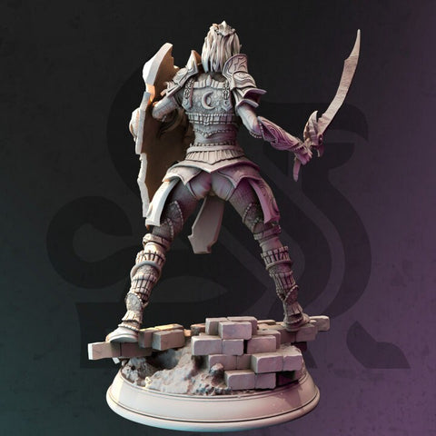 Female Dark Elf Oathbreaker Paladin Fighter Unpainted Miniature | 28mm, 32mm,54mm,75mm,100mm Scales | Dungeons & Dragons Pathfinder DM Stash