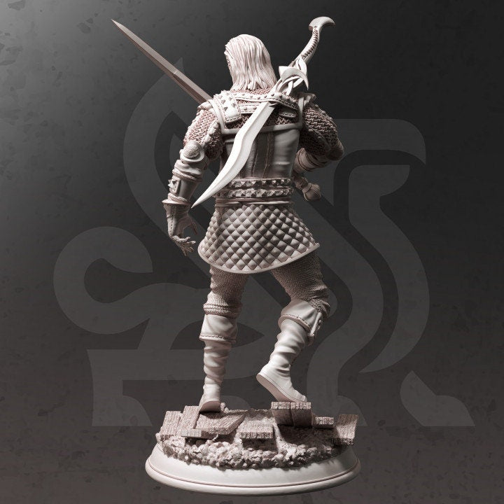 Human Ranger Fighter with Sword | Miniature | 28mm, 32mm, 75mm, 100mm Scales | Pathfinder Figure | DnD | Figurine unpainted |
