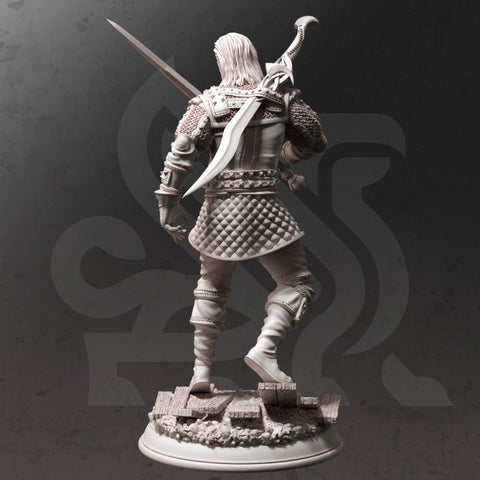 Human Ranger Fighter with Sword | Miniature | 28mm, 32mm, 75mm, 100mm Scales | Pathfinder Figure | DnD | Figurine unpainted |