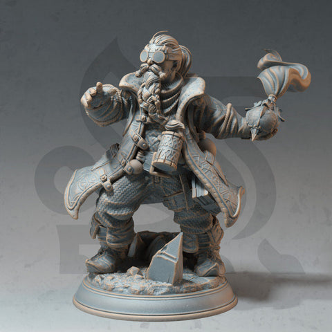 Dwarf Alchemist Artificer | Miniature | 28mm, 32mm, 54mm, 75mm Scales | Pathfinder Figure | DnD | Figurine unpainted |