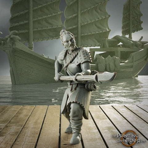 Swashbuckler Pirate Fighter Polearm Lance | Sea encounter | 28mm, 32mm,54mm,75mm,100mm Scales | Player Character D&D 5e Pathfinder Figurine